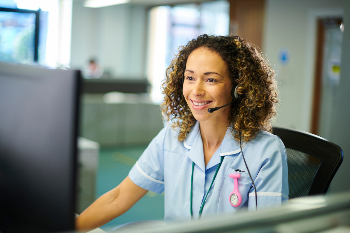 Professional virtual receptionist with headset