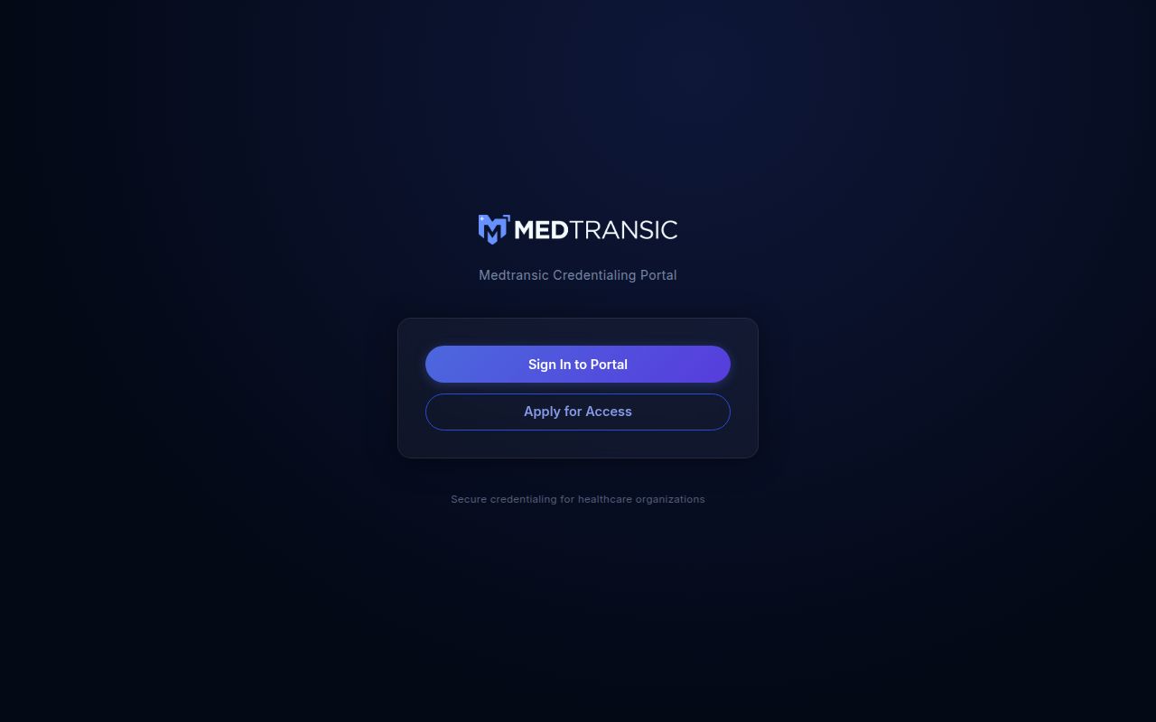 The Medtransic provider dashboard, showing credentialing applications with their current stage alongside claims and accounts receivable.